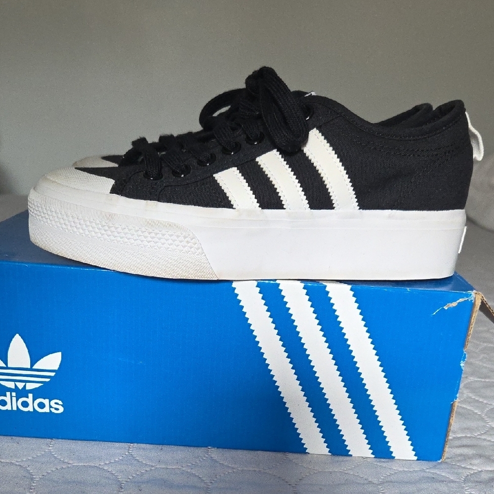 adidas Black and White Platform Lace-Up Sneakers - Picture 4 of 5